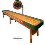 Shuffle board table 14 foot with large overhead sign rental San Jose