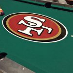 Custom branded pool table for Super Ball in San Francisco from Arcade Party Rental.