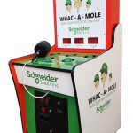 Whack a Mole branded for Schneider Electric with custom helmets on the character.