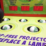 Whack a Lamp game with a detail of the character from Arcade Party Rental