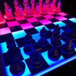 Giant glowing LED checkers Chess Table for rent from Arcade Party Rental