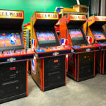 Matching NBA Jam arcade games ready for a commercial in Hollywood from Arcade Party Rental