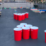 Giant Beer Pong at outdoor school graduation event rental in San Jose from Arcade Party Rental