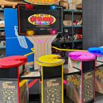 Completed Pac Man Battle Royale Arcade Game with custom branding for a wedding in Napa winery Arcade Party Rental San Francisco. 