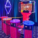 Another example, Pac man Battle Royale Arcade Game with custom branding at bar mitzvah event from Arcade Party Rental San Jose California.