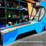 Classic Skeeball arcade game with custom branding available for lease rent from Arcade Party Rental Los Angeles