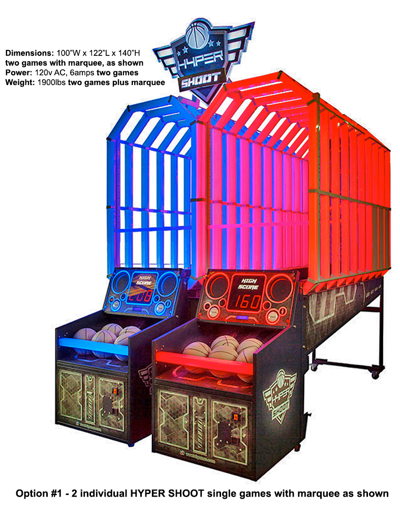 HYPER SHOOT LED strobing basketball game with overhead marquee available for rental and hire from Arcade Party Rental San Francisco San Jose Bay Area