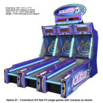 ICE Ball FX skeeball game from ICE Games with overhead marquee available for rent from Arcade Party Rental San Francisco Los Angeles California