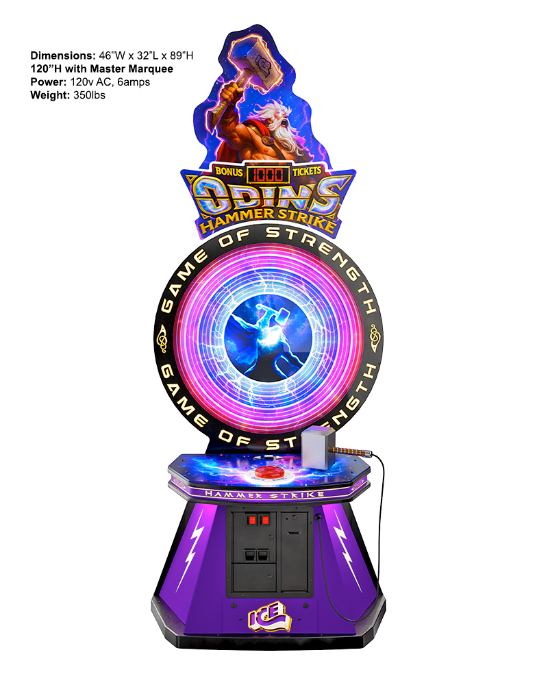 Odins Hammer Strike arcade game from ICE Games test you power skill available for rent from Arcade Party Rental San Francisco Los Angeles