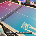 Table Tennis with custom branding for a tournament in San Jose from Arcade Party Rental