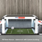 Table Soccer game with custom branding for rental hire and lease from Arcade Party Rental Los Angeles